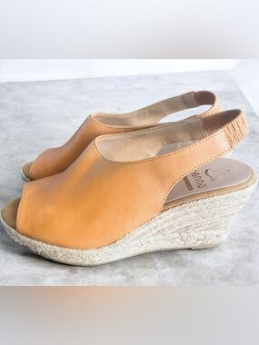 Kanna Leather Espadrille Wedge Sandals | Made in Spain Tan Slingback Size 7